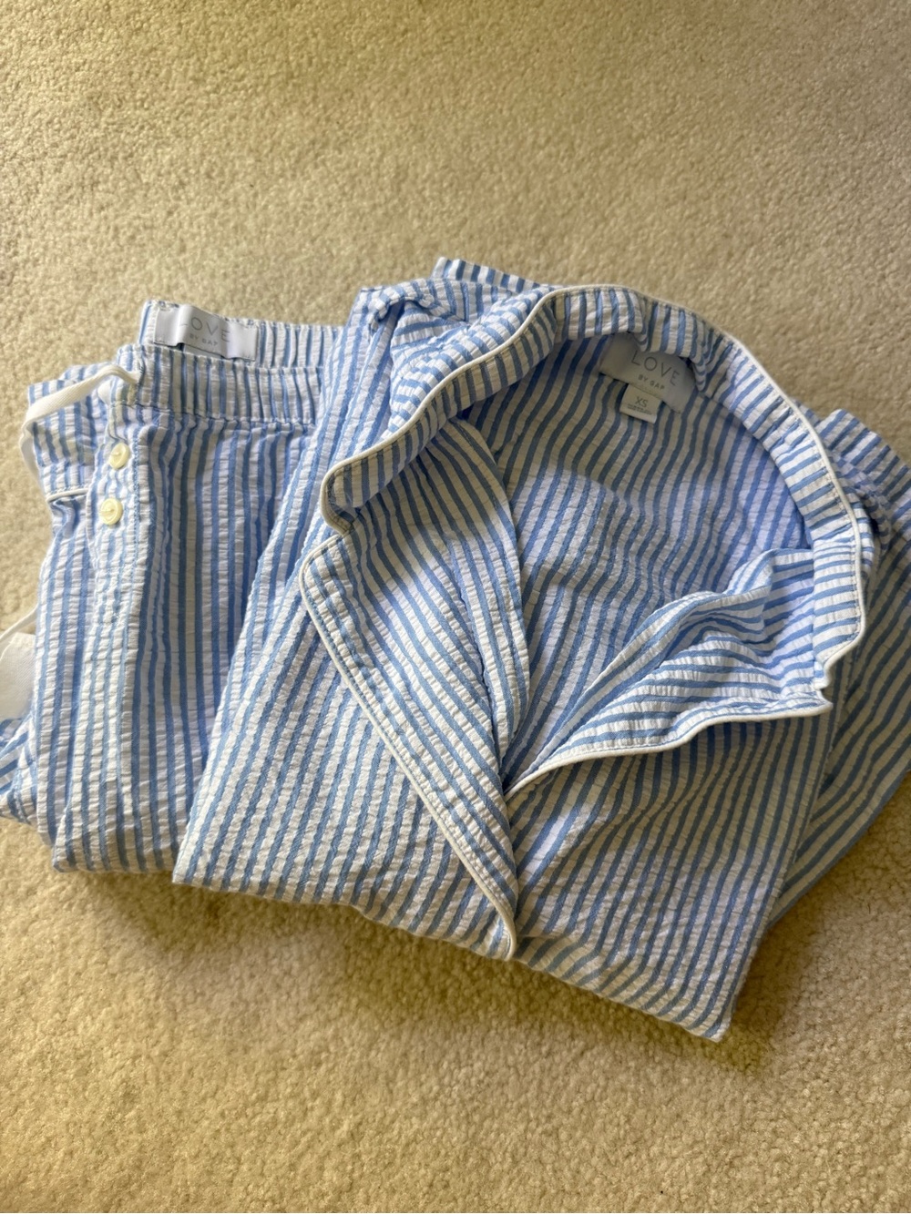 Blue & White Striped Seersucker Pajama Set